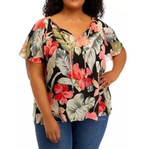 Grace Wovens Flutter Sleeve Floral Top Size 2XL